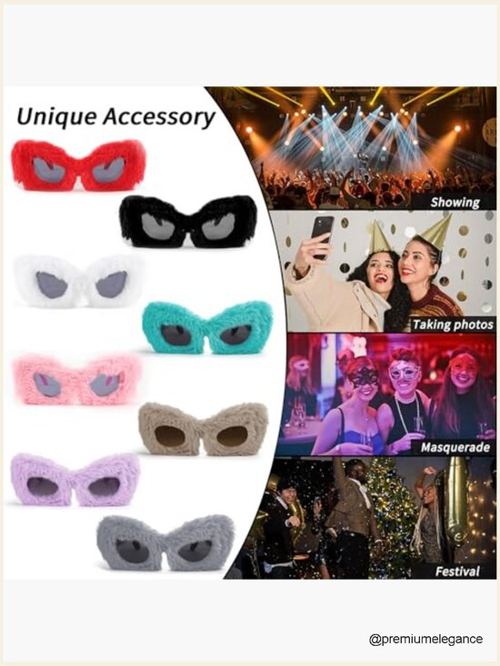 Plush Fuzzy Cat Eye Sunglasses Punk Soft Velvet Shades Ladies Handmade Party